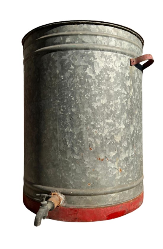 1940 GALVANIZ METAL KAPAKLI PİRİNC MUSLUKLU GAZ YAG  VARİLİ ESKİDEN BAKKALLARDA ACIK LİTRE İLE SATIMLARDA KULLANILAN