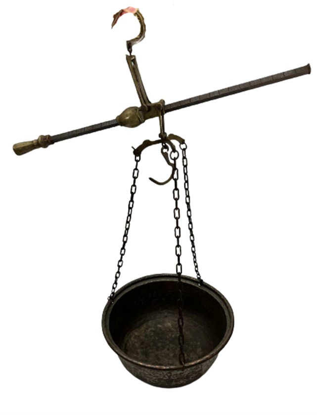 1880 OSMANLI PİRİNC VE  BAKIR TEK ZİNCİRLİ  TEK KEFELİ TOPTANCI TÜCCAR  KANTAR TERAZI