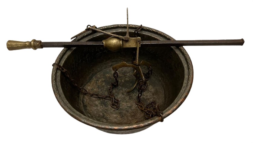 1880 OSMANLI PİRİNC VE  BAKIR TEK ZİNCİRLİ  TEK KEFELİ TOPTANCI TÜCCAR  KANTAR TERAZI