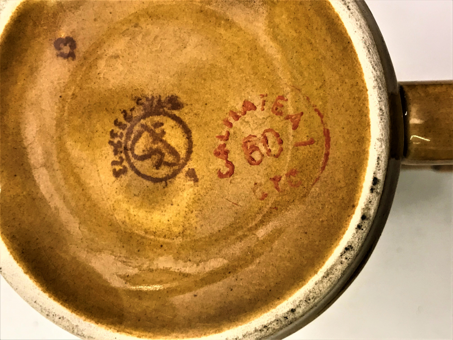 1950 TANKART  FS DAMGALI CİFT İNGİLİZ KİLİNDEN PİŞMİŞ EL YAPIM SIRLI KULPLU  CİFT 