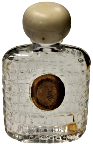 1950 MİNYATUR TRUSSARDI  PARFÜM  KAPAKLI  ŞEFFAF BEYAZ ÜZERİ DESENLİ CAM ŞİŞE