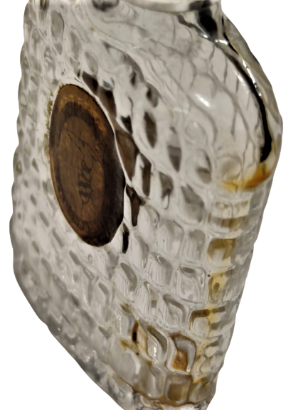 1950 MİNYATUR TRUSSARDI  PARFÜM  KAPAKLI  ŞEFFAF BEYAZ ÜZERİ DESENLİ CAM ŞİŞE