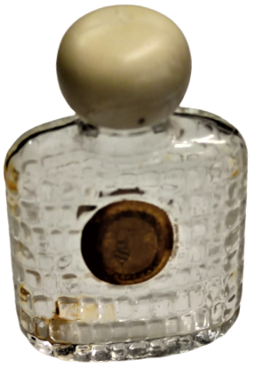 1950 MİNYATUR TRUSSARDI  PARFÜM  KAPAKLI  ŞEFFAF BEYAZ ÜZERİ DESENLİ CAM ŞİŞE