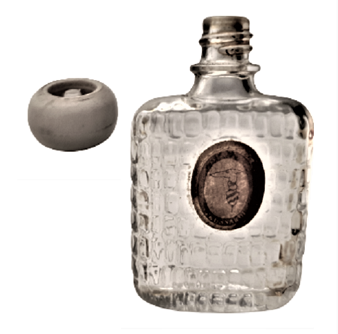 1950 MİNYATUR TRUSSARDI  PARFÜM  KAPAKLI  ŞEFFAF BEYAZ ÜZERİ DESENLİ CAM ŞİŞE