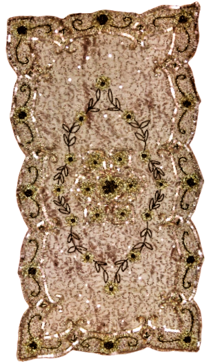 TAMAMI KÖMPLE BONCUK PUL İŞLEMELİ EL İŞLEME SEHBA ÖRTÜSÜ CANLI UCUK PEMBE TONLARDA