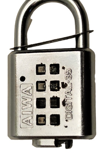 AIWA  DIGITAL-35 ŞİFRELİ 8 TUŞLU ASMA KİLİT ÜZERİNDEKİ TUŞLARA BASILARAK ACILAN  ŞİFRE ETİKETİ ÜZERİNDE