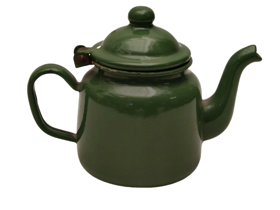 EMAYE UFAK BOY COK SEVİMLİ VE FARKLI FORMDA YEŞİL DEMLİK KAPAKLI CAYDANLIK