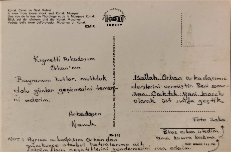 İZMİR KONAK CAMİİ VE SAAT KULESİ KARTPOSTAL OFSET BASKI POSTADAN GECMİŞ YAZILI TİCARET KARTPOSTALLARI 