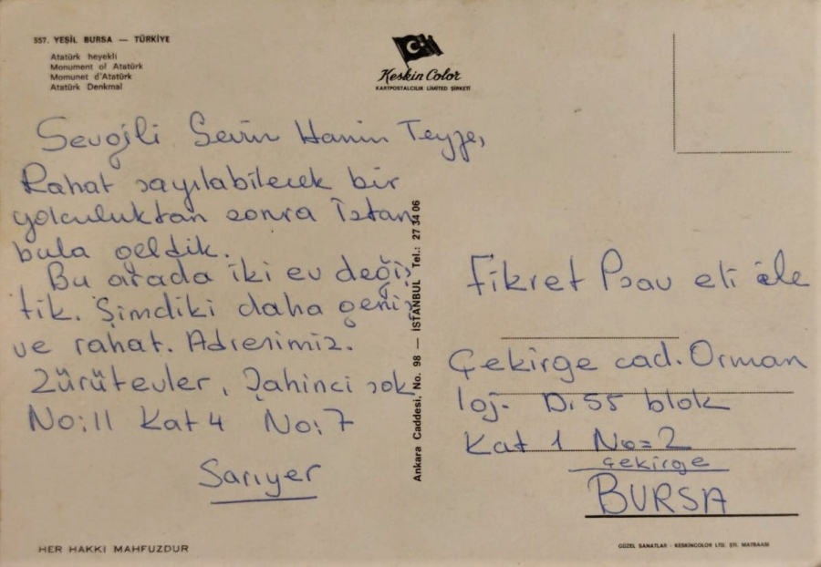 YEŞİL BURSA  ATATÜRK HEYKELİ POSTADAN GECMİŞ YAZILI OFSET BASKI  KESKİN COLOR KARTPOSTALLARI 