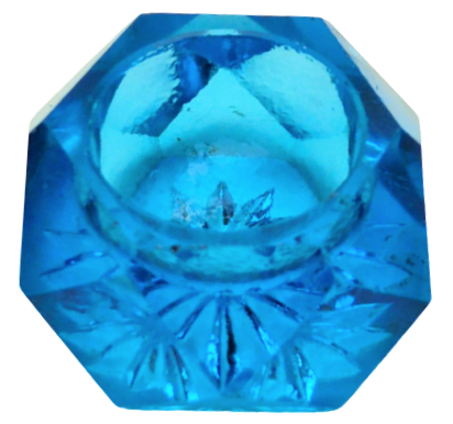 OSMANLI UCUK MAVİ RENKDE ALTI SALTANAT YILDIZLI BİLLÜR CAM MASA ÜZERİ  İGNELİK KOYMA KABI