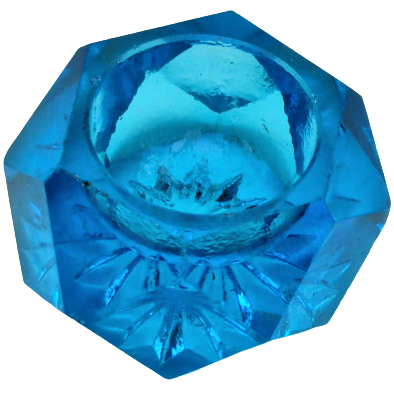 OSMANLI UCUK MAVİ RENKDE ALTI SALTANAT YILDIZLI BİLLÜR CAM MASA ÜZERİ  İGNELİK KOYMA KABI