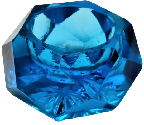 OSMANLI UCUK MAVİ RENKDE ALTI SALTANAT YILDIZLI BİLLÜR CAM MASA ÜZERİ  İGNELİK KOYMA KABI