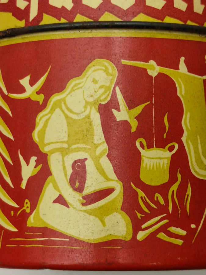 1950 GERMANY ANTİQUE LEBKUCHEN NÜRNBERG TENEKE KAPAKLI BİSKÜVİT ÜZERİ RESİMLİ KUTU