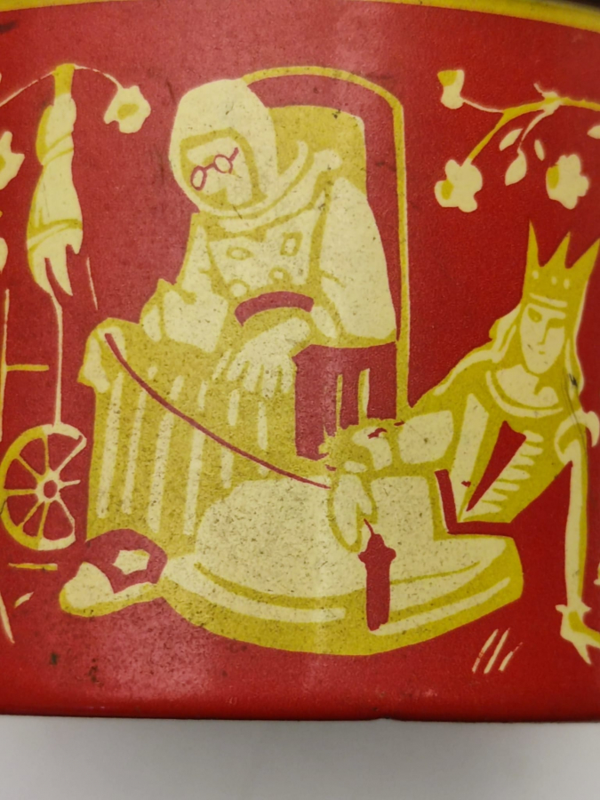 1950 GERMANY ANTİQUE LEBKUCHEN NÜRNBERG TENEKE KAPAKLI BİSKÜVİT ÜZERİ RESİMLİ KUTU