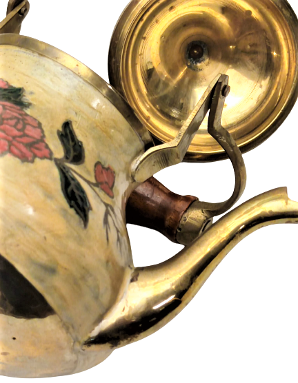 ÜZERİ SICAK MİNELİ CİCEK DESENLİ EL EL İŞCİLİKLİ PİRİNC KUWAIT KAPAKLI CAYDANLIK