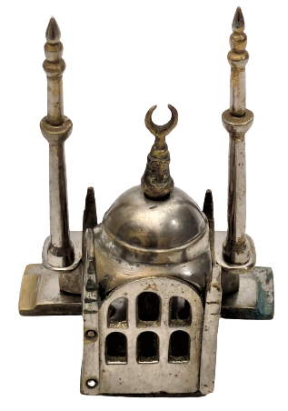 CİFT MİNARELİ PİRİNC KROM KAPLAMA VİDALI DEMONTE CAMİİ GECE LAMBASI 