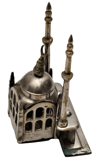 CİFT MİNARELİ PİRİNC KROM KAPLAMA VİDALI DEMONTE CAMİİ GECE LAMBASI 