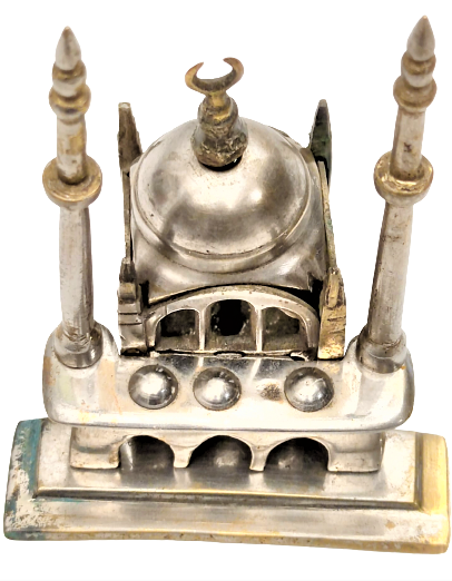 CİFT MİNARELİ PİRİNC KROM KAPLAMA VİDALI DEMONTE CAMİİ GECE LAMBASI 