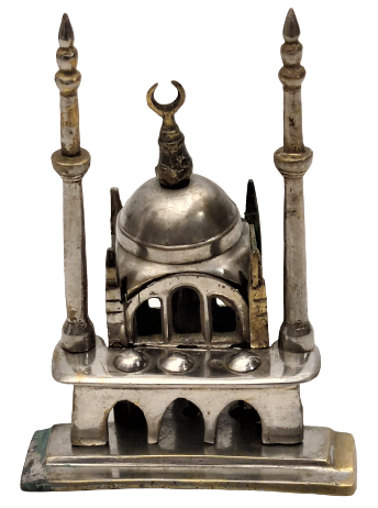 CİFT MİNARELİ PİRİNC KROM KAPLAMA VİDALI DEMONTE CAMİİ GECE LAMBASI 