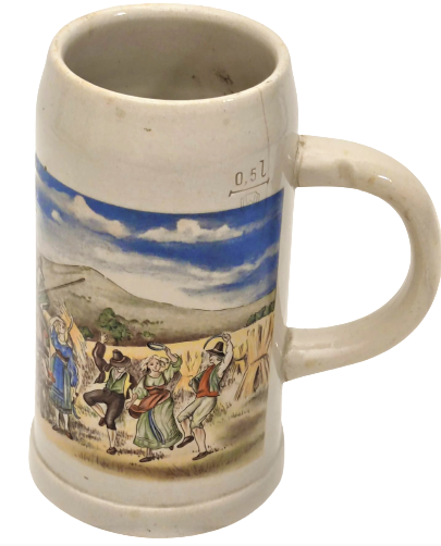 1977 RASTAL GERMAN BEER STEIN GRENZHAUSEN TANKART ÜZERİ RESİMLİ KULPLU KUPA  0,5L