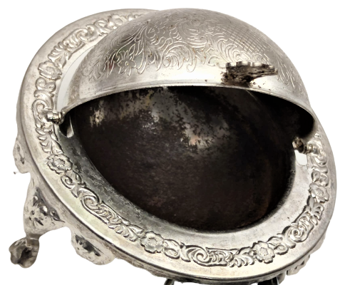 1950 İNGİLİZ VİKTORYA DÖNEMİ METAL GÜMÜŞ KAPLAMA AYAKLI ACILIR KAPANIR KAPAKLI TERAYAG HAVYAR KABI