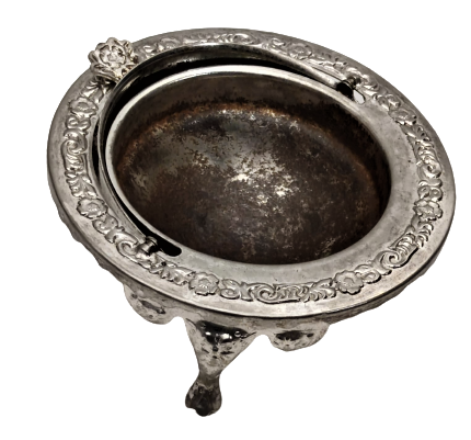 1950 İNGİLİZ VİKTORYA DÖNEMİ METAL GÜMÜŞ KAPLAMA AYAKLI ACILIR KAPANIR KAPAKLI TERAYAG HAVYAR KABI