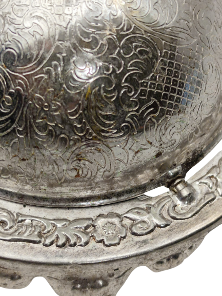1950 İNGİLİZ VİKTORYA DÖNEMİ METAL GÜMÜŞ KAPLAMA AYAKLI ACILIR KAPANIR KAPAKLI TERAYAG HAVYAR KABI