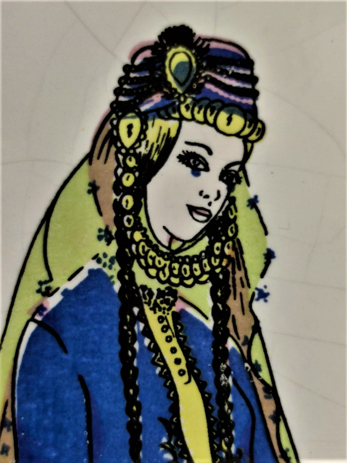 SÜMERBANK SERAMİK PANO OSMANLI KIYAFETLERİ SİRİSİ 1971 ÜRETİMİ SERİGRAFİ İPEK ELEK BASKI