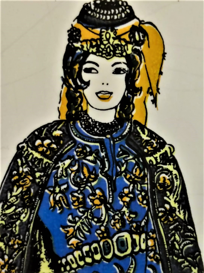 SÜMERBANK SERAMİK PANO OSMANLI KIYAFETLERİ SİRİSİ 1971 ÜRETİMİ SERİGRAFİ İPEK ELEK BASKI