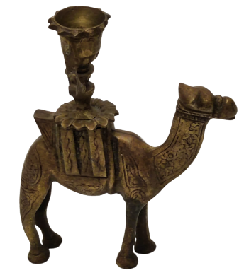 ŞAMDAN PİRİN DÖKÜM DEVE FORMUNDA ÜZERİ İŞLEMELİ TEK MUMLUK 