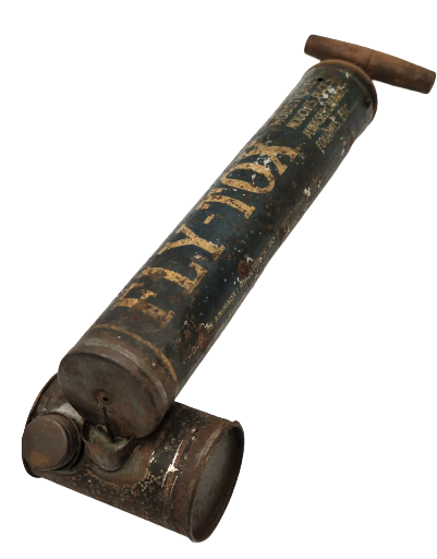 1950 FLY TOX BÖCEK İLAC FİRMASININ İLAC ALANLARA VERDİGİ TENEKE HAZNELİ MARKALI MEKANİK FİLİT POMPASI KOLEKSİYON