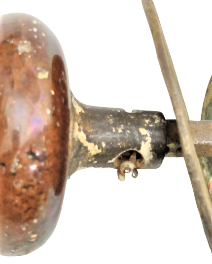 1910 OSMANLI KONAK KAPI KOLU KAHVERENGİ PORSELEN TUTMA TOPLAR PİRİNC AYNALAR METAL İC TAKIM EKSİKSİZ 