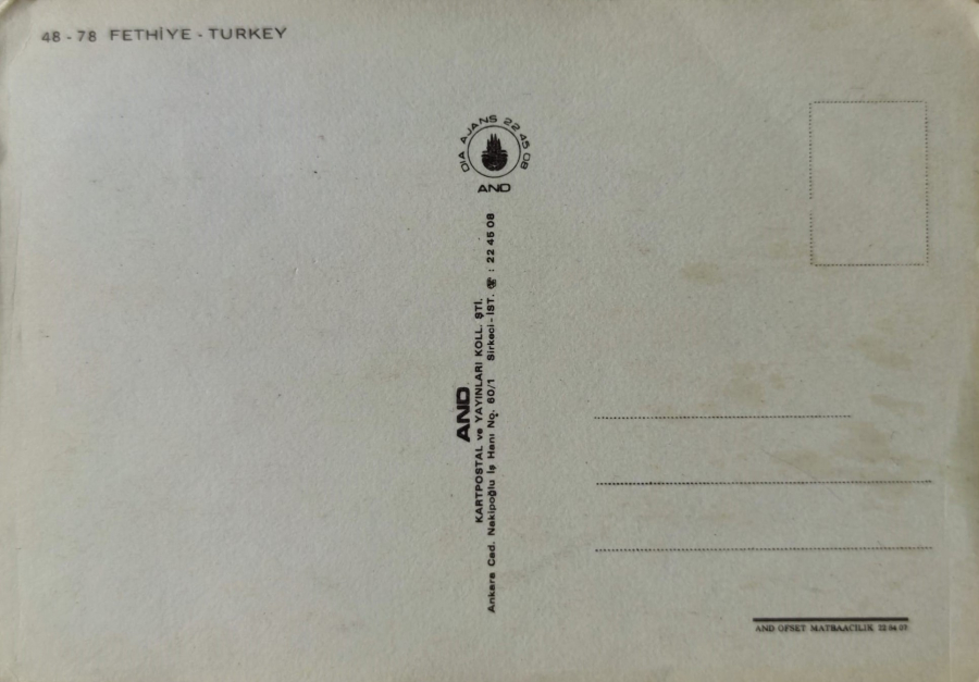 1970 FETHİYE RENKLİ OFSET BASKI ARKASI YAZISIZ  KARTPOSTAL