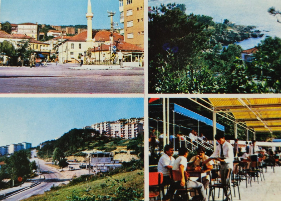 1970 ALAPLI  PANORAMİK PARCALI KARTPOSTAL ARKASI YAZILI RENKLİ OFSET BASKI POSTADAN GECMİŞ YURT ÖZTURK KIRTASİYE MATBACILIK  KARTPOSTALLARI 15 X 10 CM