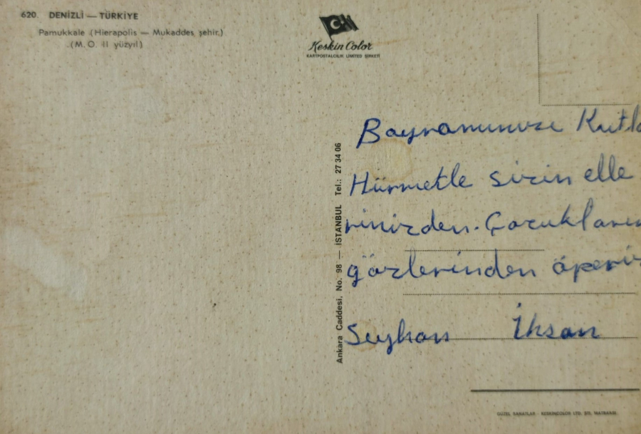 1970 DENİZLİ PAMUKKALE  RENKLİ KARTPOSTAL OFSET BASKI ARKASI YAZILI