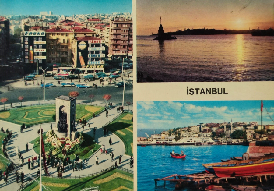 1970 İSTANBUL TAKSİM KIZ KÜLESİ VE USKUDAR GÖRÜNÜŞÜ PARCALI KARTPOSTAL OFSET BASKI ARKASI  BOŞ 