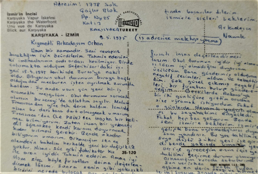 1970 İZMİRİN İNCİSİ KARŞIYAKA VAPUR İSKELESİ KARTPOSTAL ARKASI YAZILI RENKLİ OFSET BASKI 