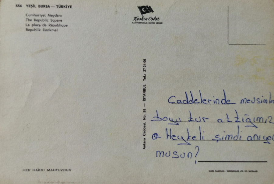 1970 YEŞİL BURSA  KARTPOSTAL ARKASI YAZILI RENKLİ OFSET BASKI 