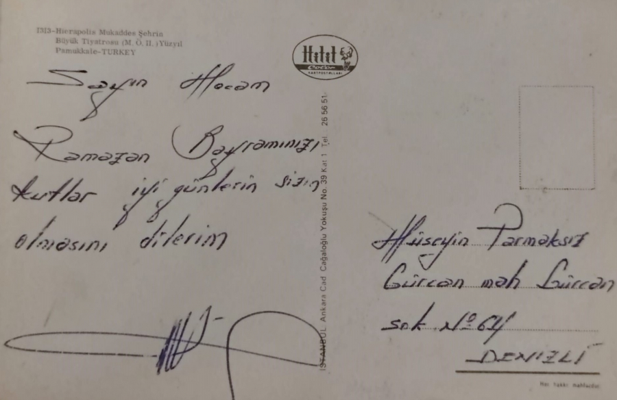 1970 DENİZLİ PAMUKKALE BUYUK TÜYATRO HİERAPOLİS GÖRÜNÜŞÜ KARTPOSTAL RENKLİ OFSET BASKI ARKASI YAZILI