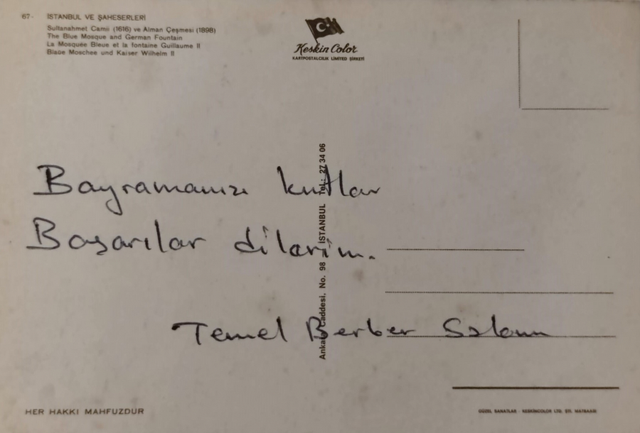 1970 İSTANBUL  SULTAN AHMET CAMİİ KARTPOSTAL RENKLİ OFSET BASKI ARKASI YAZILI