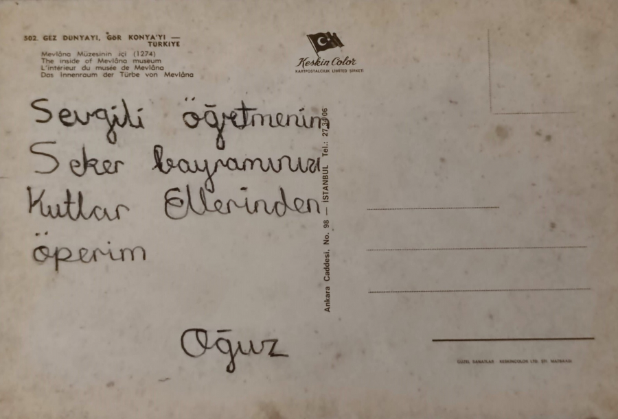 1970 KONYA MEVLANA MÜZESİNİN İCİ GEZ DUNYAYI GÖR KONYAYI KARTPOSTAL RENKLİ OFSET BASKI 