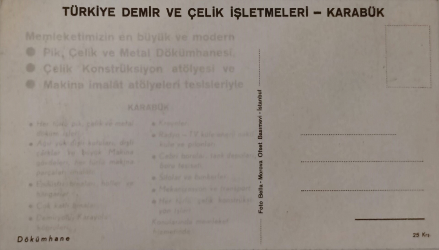  KARABÜK TÜRKİYE DEMİR VE CELİK İŞLETMELERİ DÖKÜMHANE 