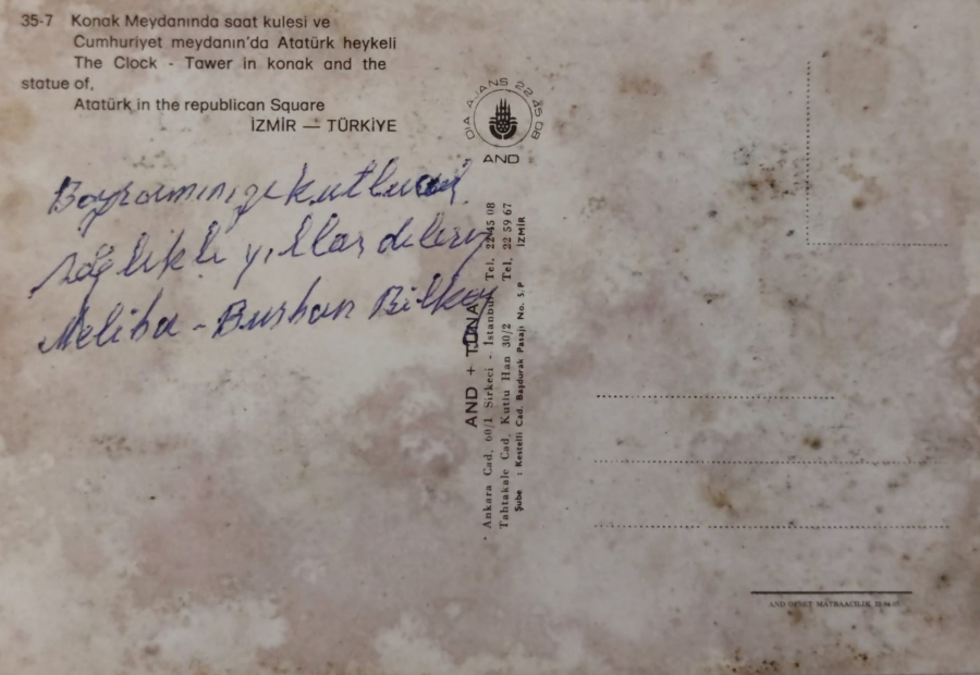  1970  İZMİR KONAK MEYDANI SAAT KULESİ CUMHÜRİYET MEYDANI ATATÜRK HEYKELİ KARTPOSTAL RENKLİ OFSET BASKI ARKASI YAZILI