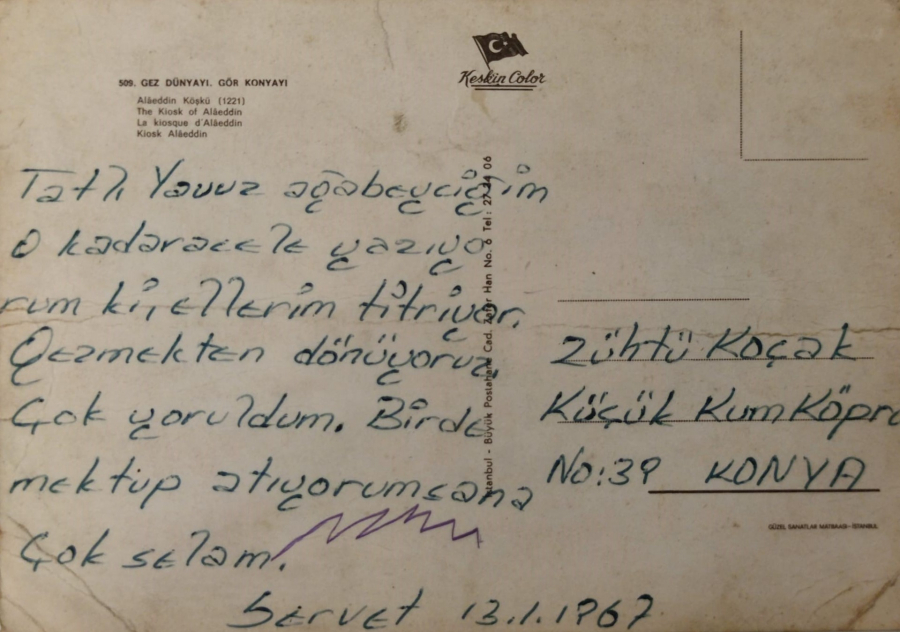 1967 KONYA GEZ DUNYAYI GÖR KONYAYI ALAEDDİN KÖŞKÜ KARTPOSTAL RENKLİ OFSET BASKI ARKASI YAZILI POSTADAN GECMİŞ KESKİN COLOR KARTPOSTALLARI EN 15 CM BOY10 CM