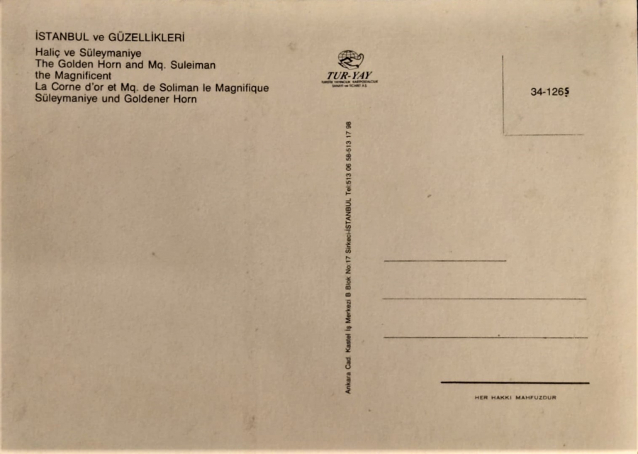1970 İSTANBUL HALİC VE SULEYMANİYE CAMİİ KARTPOSTAL RENKLİ OFSET BASKI 