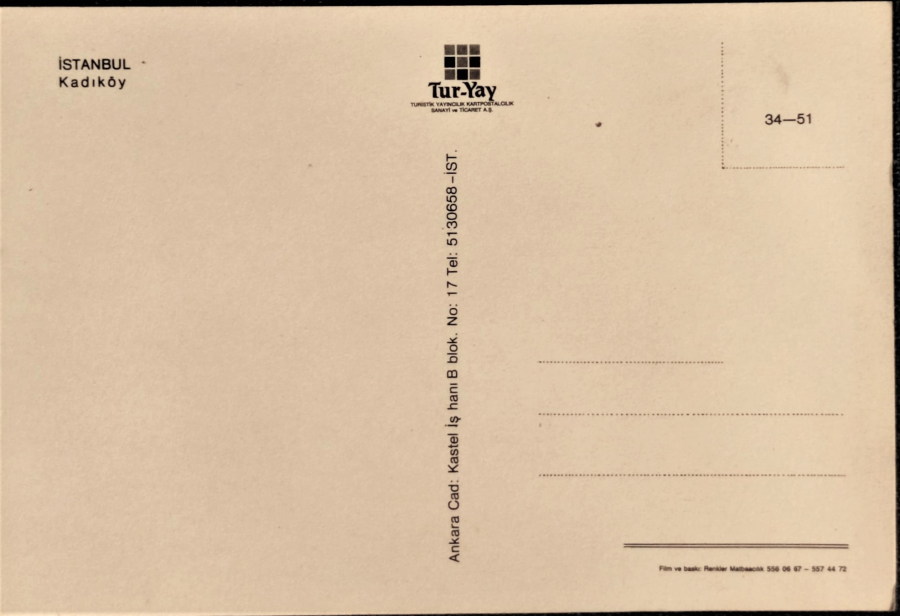 1970 İSTANBUL KADİKÖY GÖRÜNÜŞ  KARTPOSTAL RENKLİ OFSET BASKI ARKASI YAZISIZ BOŞ TUR-YAY KARTPOSTALLARI EN 15 CM BOY 10 CM