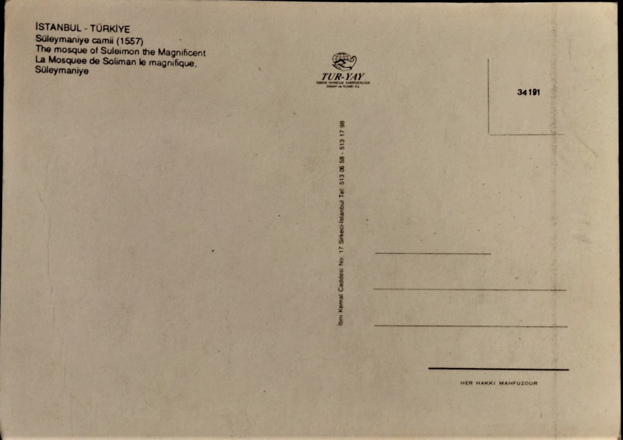 1970 İSTANBUL SULEYMANİYE CAMİİ KARTPOSTAL RENKLİ OFSET BASKI