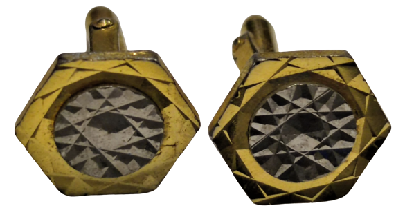 METAL ALTIGEN FORMDA ORTASI YILDIZ GEOMETRİK KESİM DESENLİ CİFT MANŞET KOL DÜĞMESİ