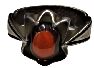 1910 OSMANLI GÜMÜŞ NAR KIRMIZI ATEŞ KEHRİBAR MIHLAMA EL İŞCİLİK YAPIM ERKEK YÜZÜK