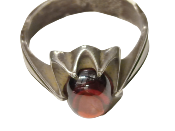 1910 OSMANLI GÜMÜŞ NAR KIRMIZI ATEŞ KEHRİBAR MIHLAMA EL İŞCİLİK YAPIM ERKEK YÜZÜK